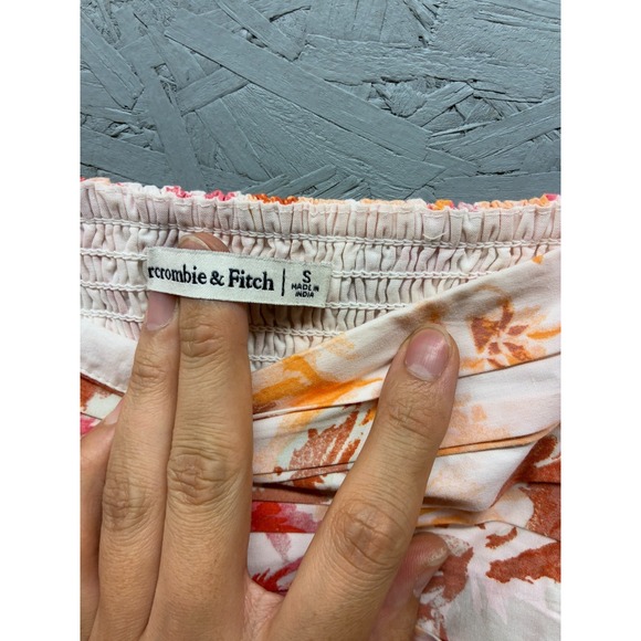 Abercrombie & Fitch Babydoll Dress Women's S Peach Pink Floral Puff Sleeve Mini - Picture 7 of 10